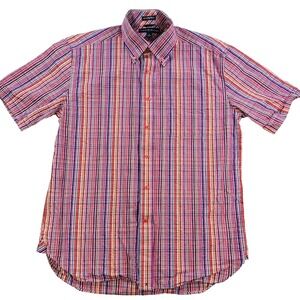 VTG Mens Tommy Hilfiger Seersucker Button Up Shirt 80s 2 Play Fabric Size Large